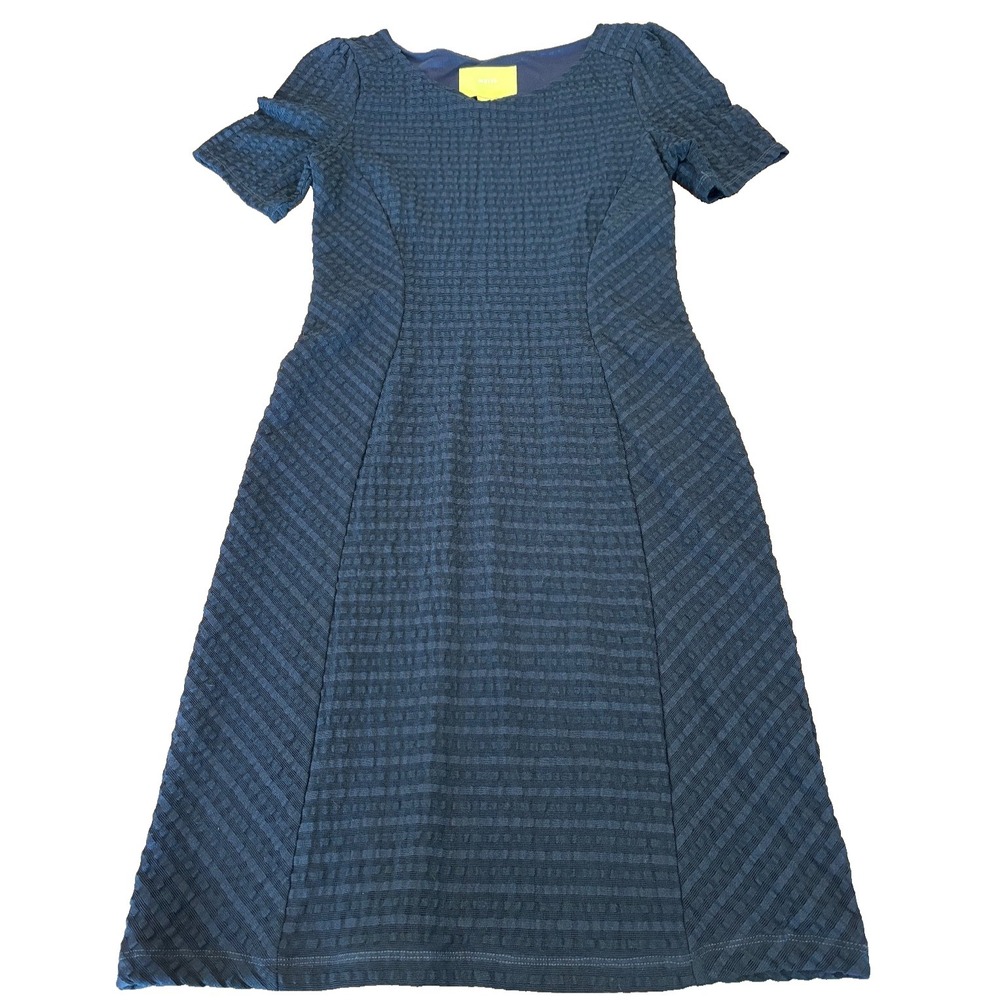 Anthropologie Maeve Navy Textured Short Sleeve Knee Length Sheath Dress Size‎ XS